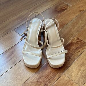Larroude Beige Strappy Block Heel Sandals